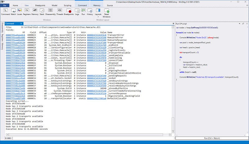 Extending the new WinDbg, Part 3 — Embedding a C# interpreter